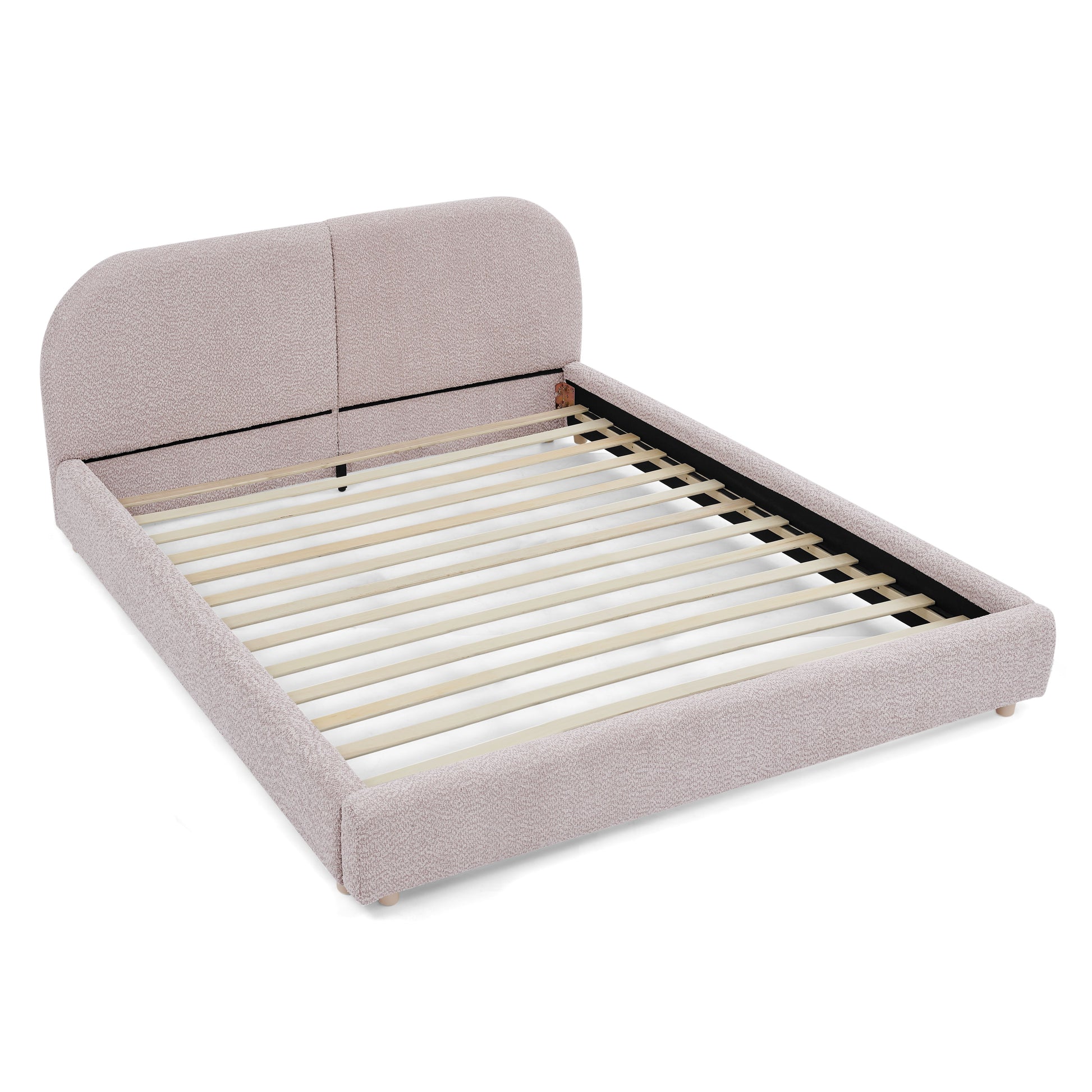 Queen Size Upholstered Bed Frame, Modern Minimalist Style with Tall Curved Headboard, Premium Circle Yarn Fabric & Sturdy Leg Support, Mattress Not Included-Pink image 9