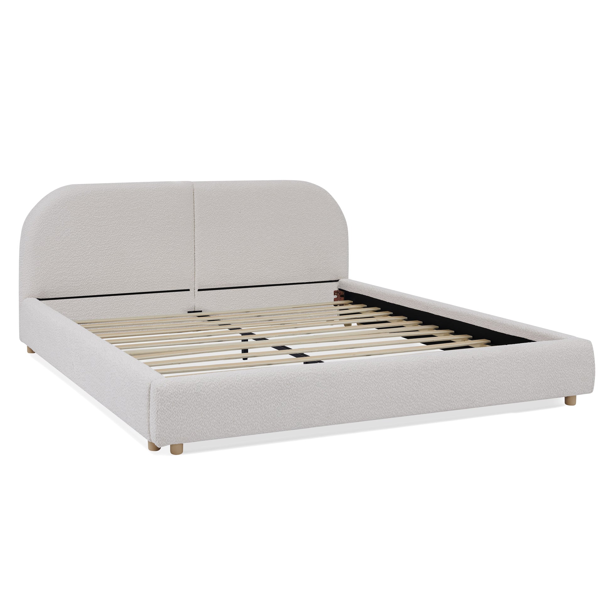 Queen Size Upholstered Bed Frame, Modern Minimalist Style with Tall Curved Headboard, Premium Circle Yarn Fabric & Sturdy Leg Support, Mattress Not Included-Beige image 7