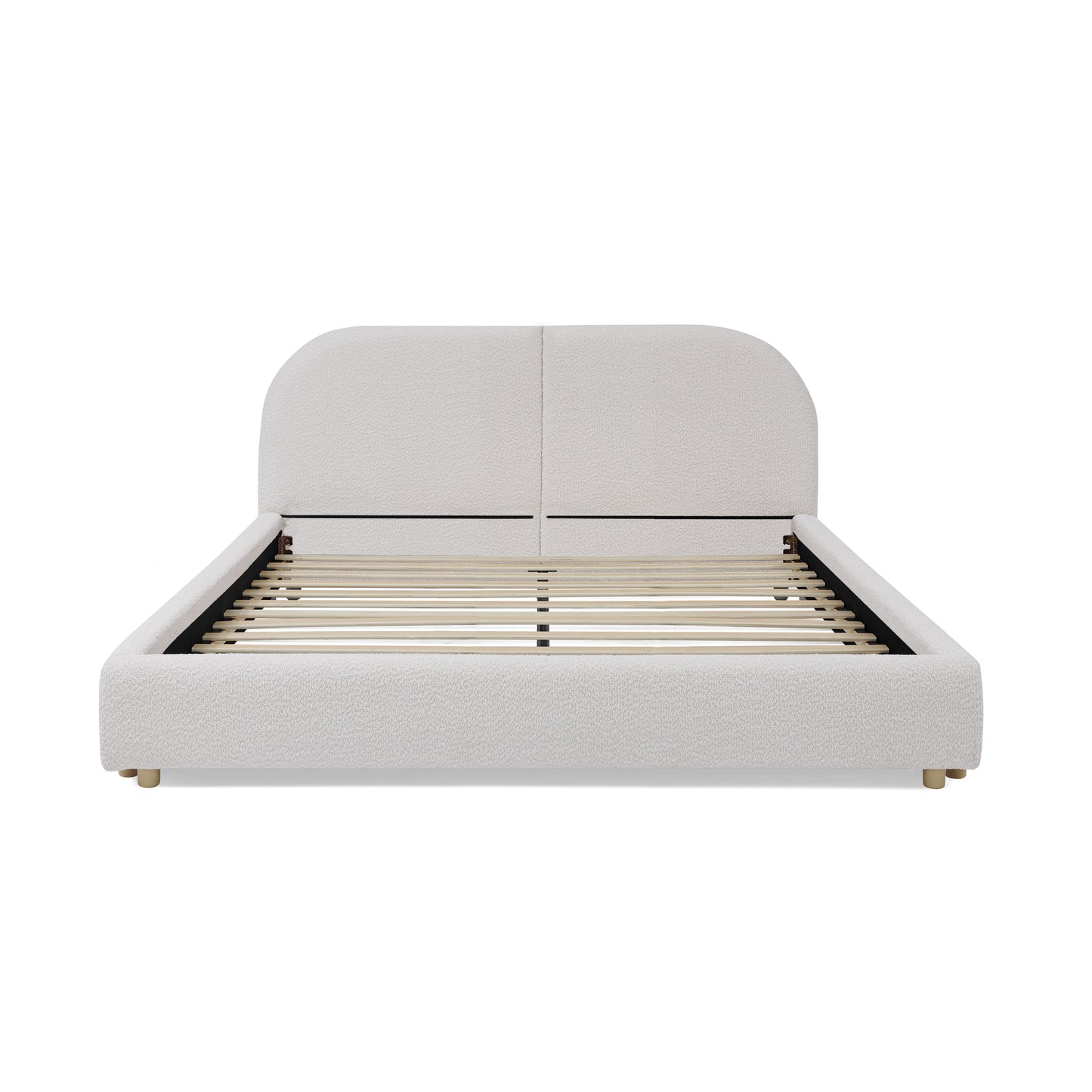 Queen Size Upholstered Bed Frame, Modern Minimalist Style with Tall Curved Headboard, Premium Circle Yarn Fabric & Sturdy Leg Support, Mattress Not Included-Beige image 8