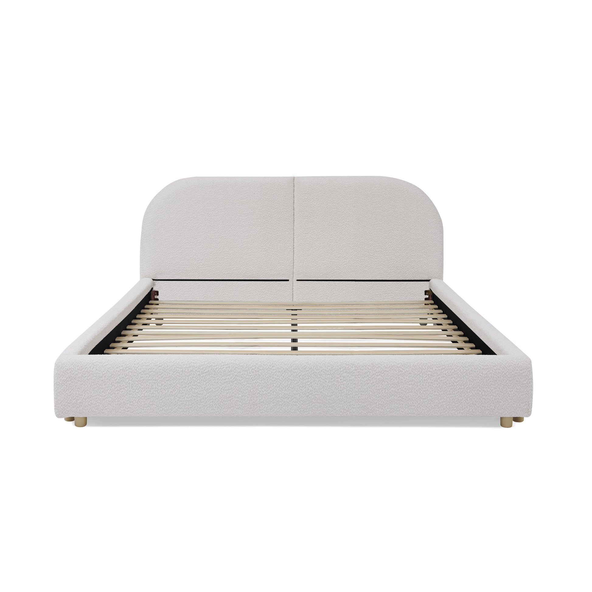 Queen Size Upholstered Bed Frame, Modern Minimalist Style with Tall Curved Headboard, Premium Circle Yarn Fabric & Sturdy Leg Support, Mattress Not Included-Beige image 8
