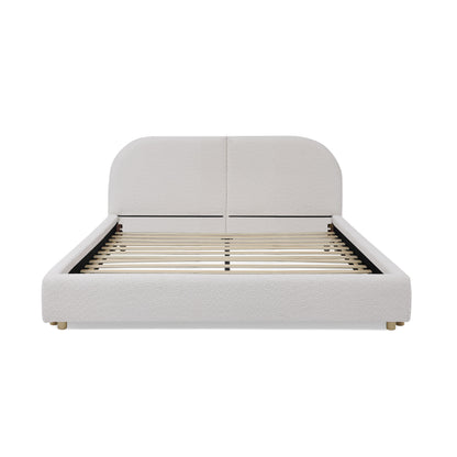 Queen Size Upholstered Bed Frame, Modern Minimalist Style with Tall Curved Headboard, Premium Circle Yarn Fabric & Sturdy Leg Support, Mattress Not Included-Beige image 8