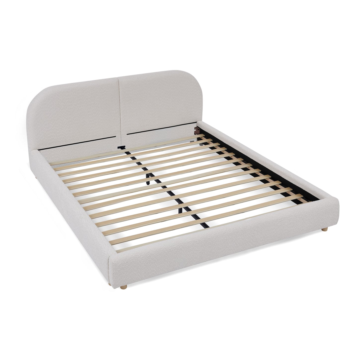 Queen Size Upholstered Bed Frame, Modern Minimalist Style with Tall Curved Headboard, Premium Circle Yarn Fabric & Sturdy Leg Support, Mattress Not Included-Beige image 9