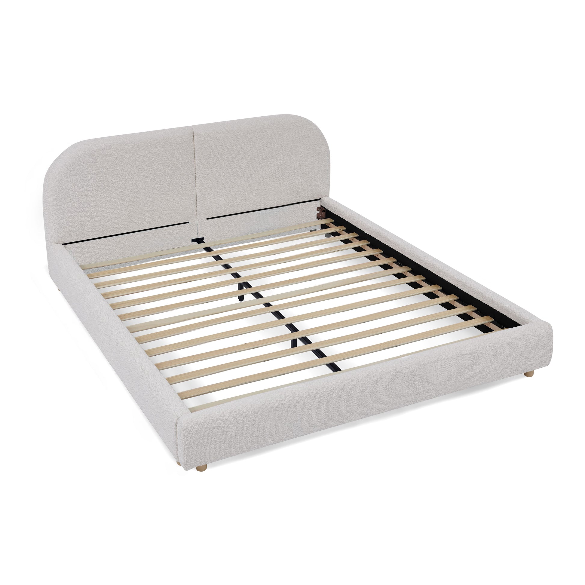 Queen Size Upholstered Bed Frame, Modern Minimalist Style with Tall Curved Headboard, Premium Circle Yarn Fabric & Sturdy Leg Support, Mattress Not Included-Beige image 9
