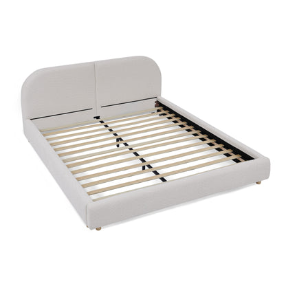 Queen Size Upholstered Bed Frame, Modern Minimalist Style with Tall Curved Headboard, Premium Circle Yarn Fabric & Sturdy Leg Support, Mattress Not Included-Beige image 9