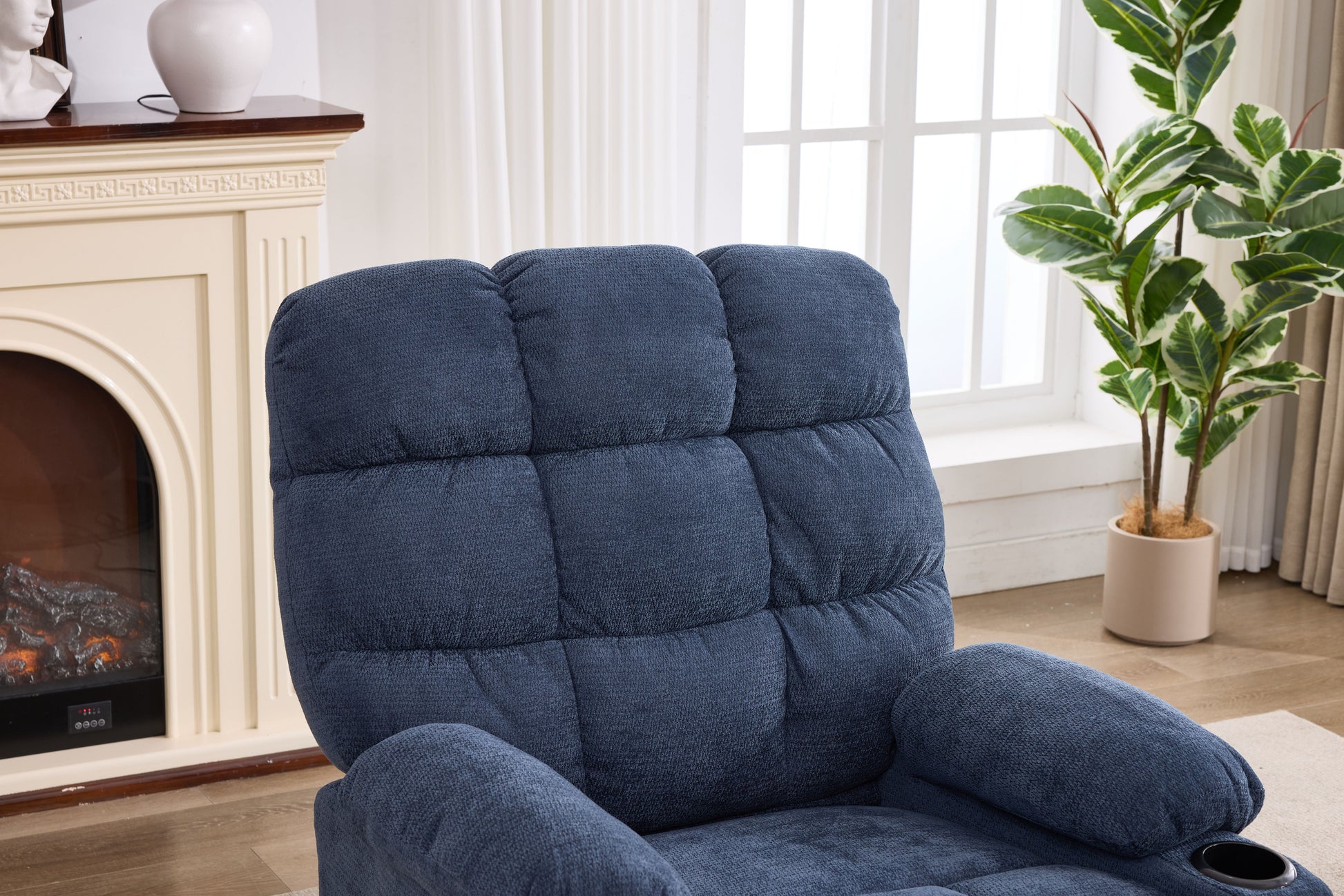 Heat Massage Electric Recliner Chair with Rocker and Swivel in Fabric for Living Room, Blue image 11