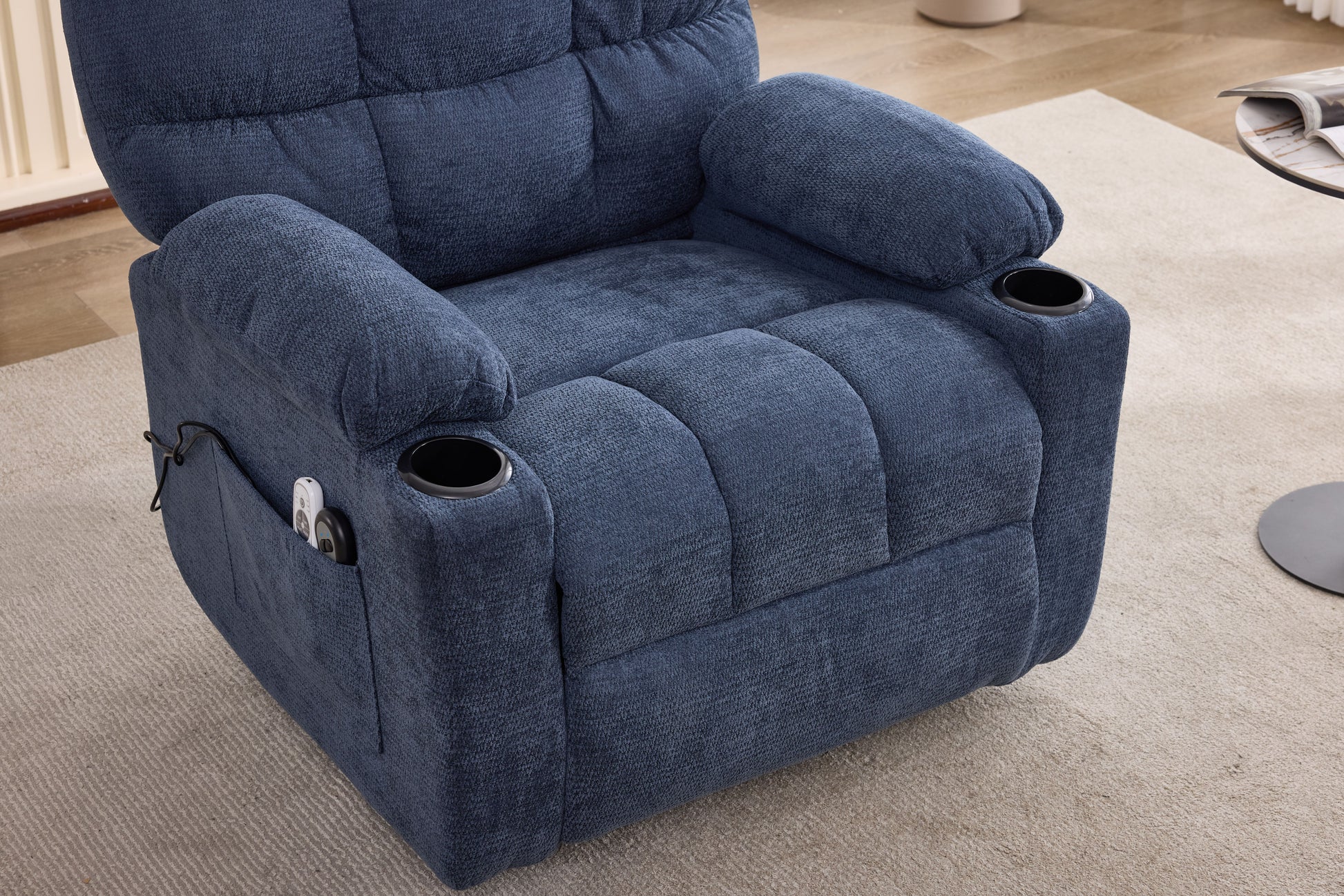 Heat Massage Electric Recliner Chair with Rocker and Swivel in Fabric for Living Room, Blue image 9