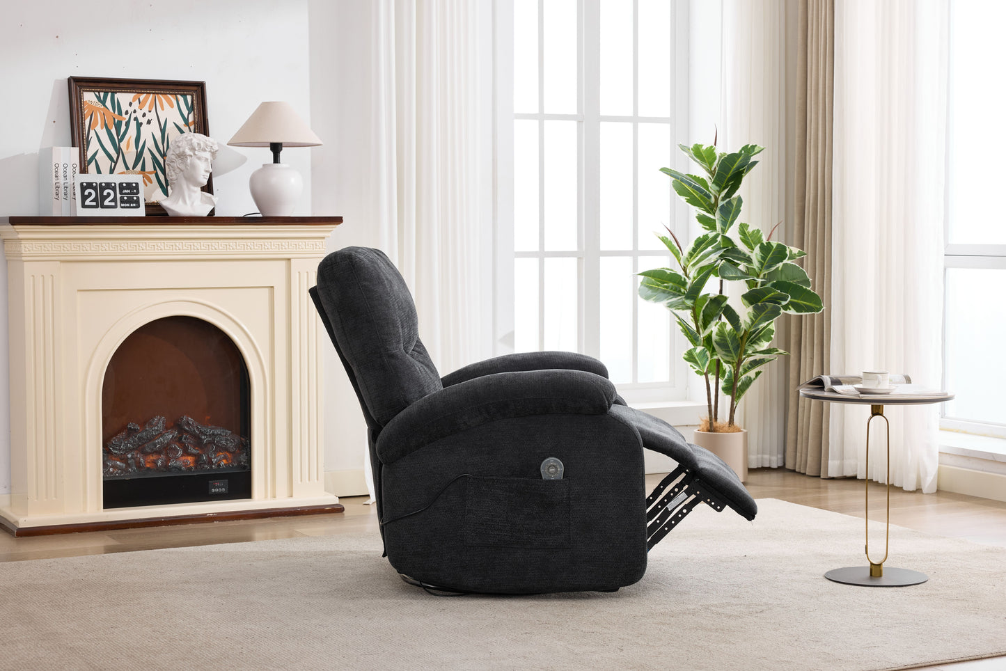 Hot massage manual lounge chair, with rocker arms and rotating fabric, with cup bucket, for living room, black image 10