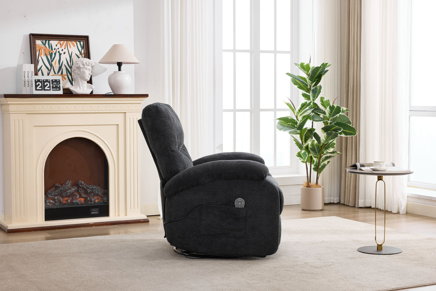 Hot massage manual lounge chair, with rocker arms and rotating fabric, with cup bucket, for living room, black image 11