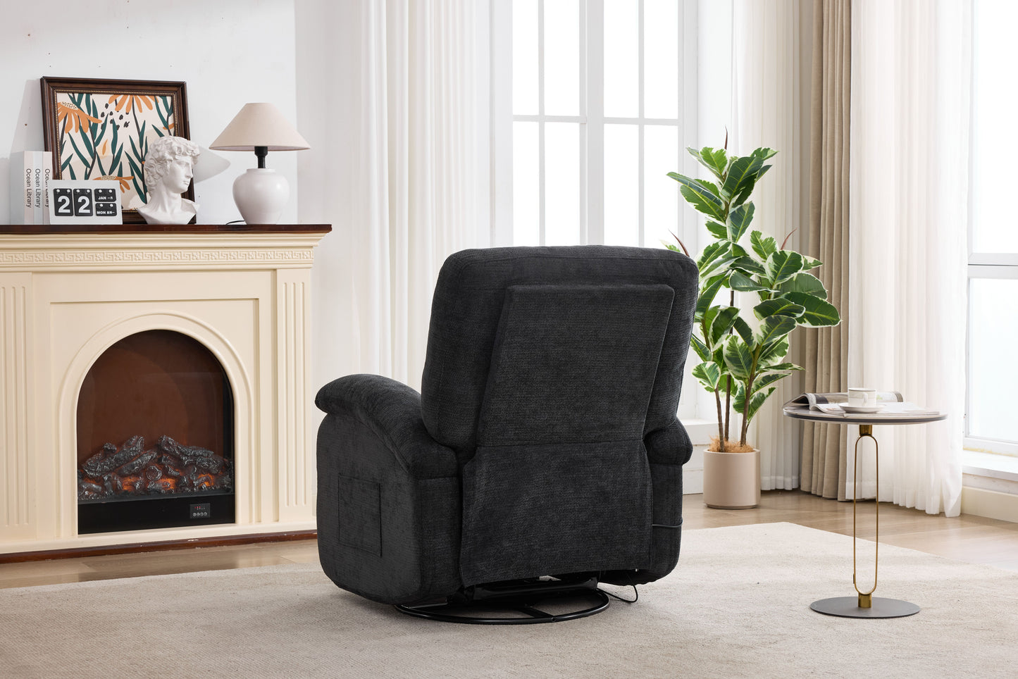 Hot massage manual lounge chair, with rocker arms and rotating fabric, with cup bucket, for living room, black image 12