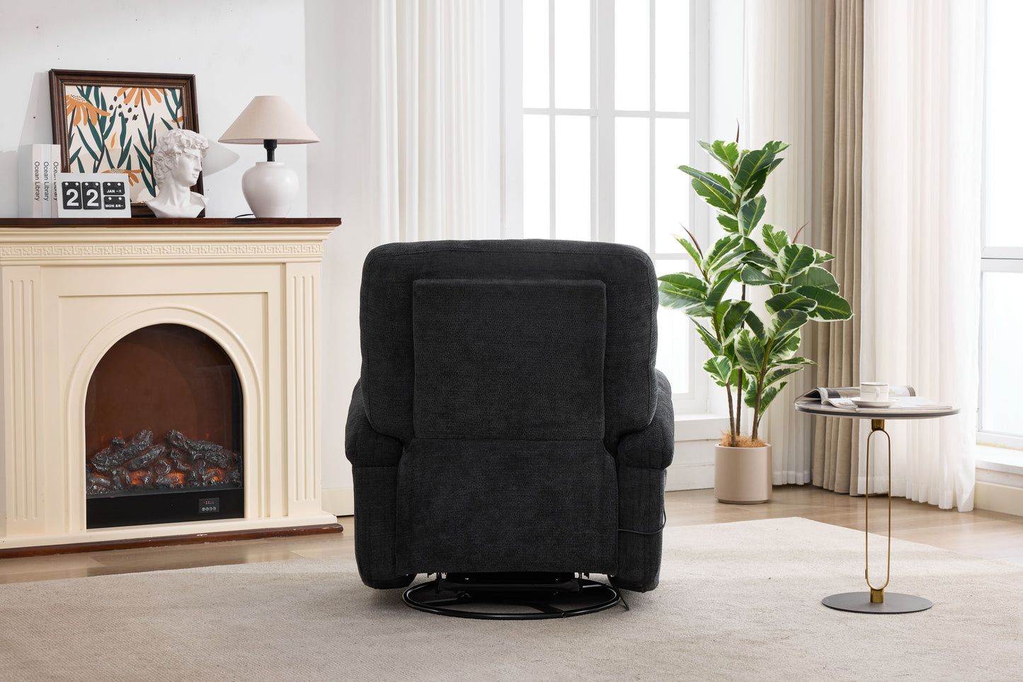 Hot massage manual lounge chair, with rocker arms and rotating fabric, with cup bucket, for living room, black image 6