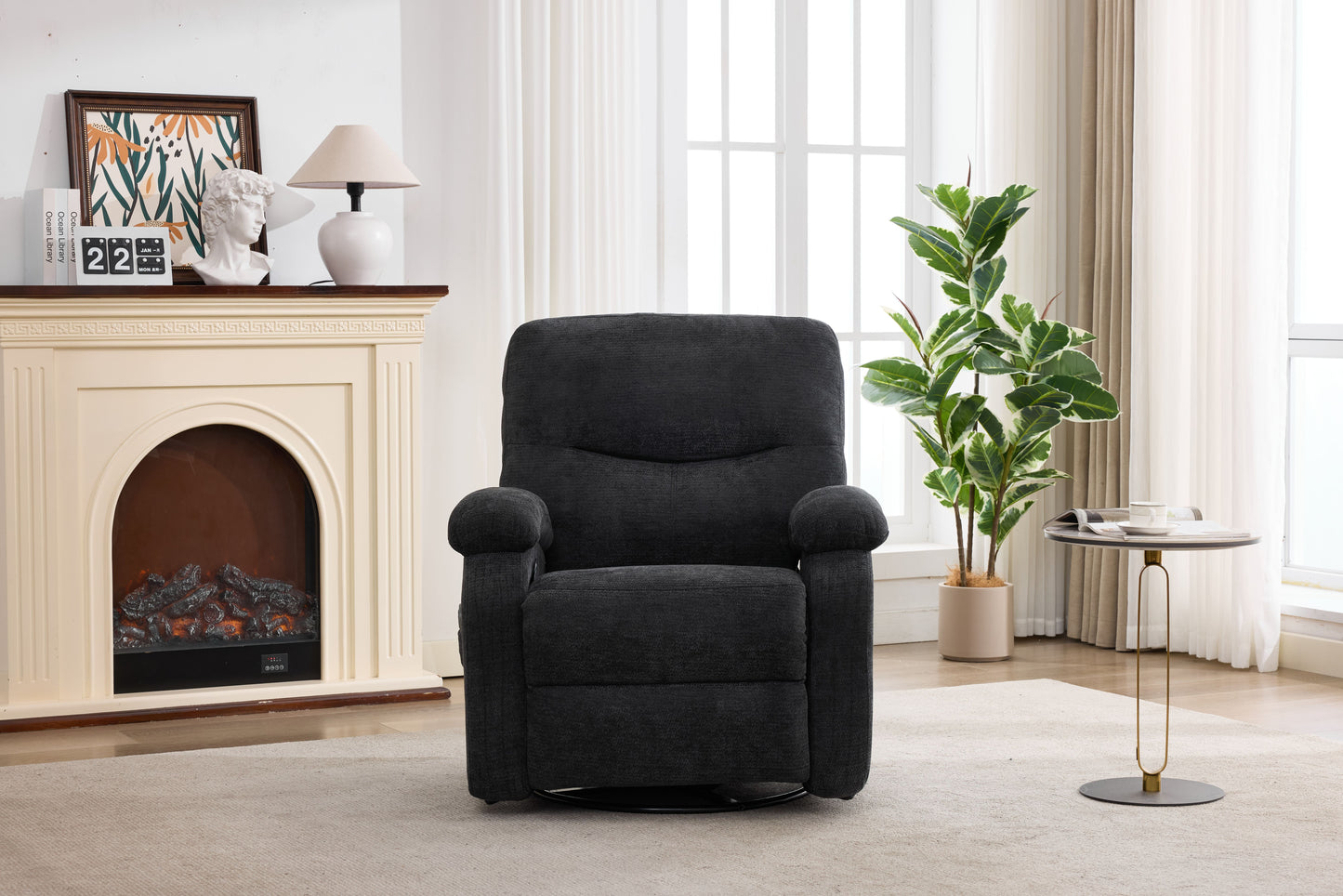Hot massage manual lounge chair, with rocker arms and rotating fabric, with cup bucket, for living room, black image 8
