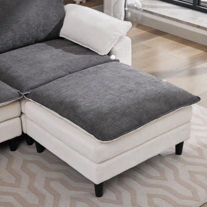 70.87" Black & White Two-Tone L Shaped Cloud Sofa, Modular Sectional with Ottoman, 2-Seat Chenille Deep Seat and Pillow – Perfect for Living Room, Bedroom, Apartment image 2