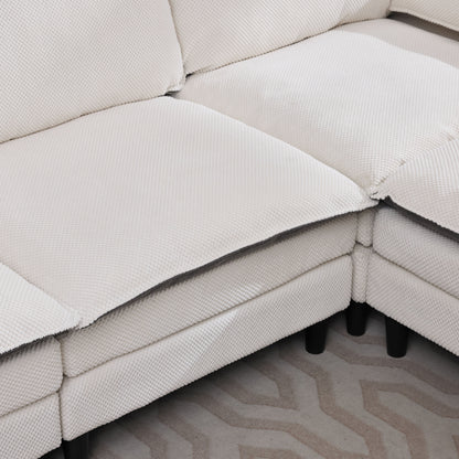 129.92" Black & White Two-Tone L Shaped Cloud Sofa, Modular Sectional with Ottoman, 3-Seat Chenille Deep Seat and Pillow – Perfect for Living Room, Bedroom, Apartment image 2
