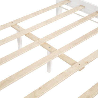 Queen Size Bed with Tall-Panel Headboard & Footboard, 2 Storage Drawers, Built-in LED Lights, USB Charging Station, Pinewood Bed with Strengthened Bed Frame,White image 10