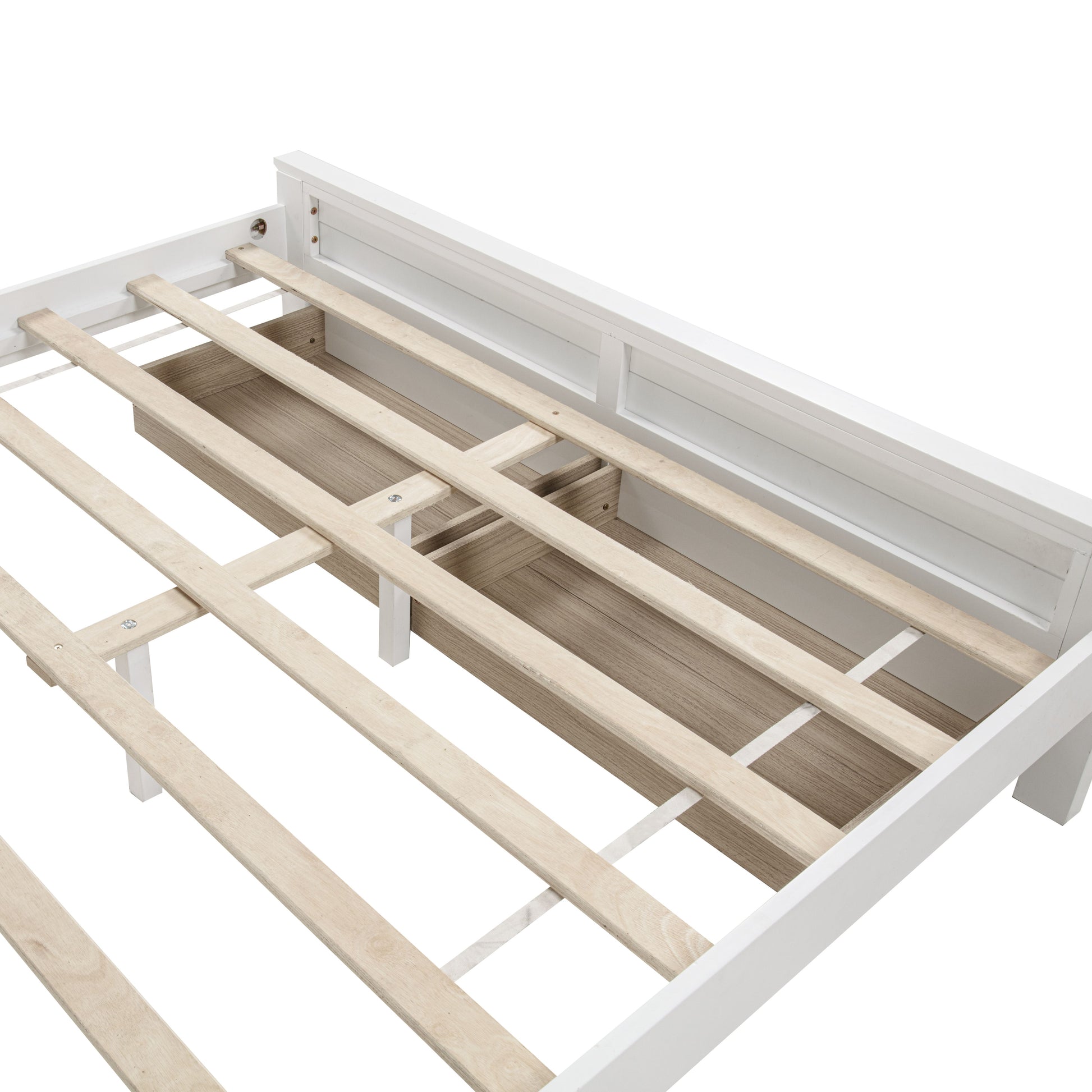 Queen Size Bed with Tall-Panel Headboard & Footboard, 2 Storage Drawers, Built-in LED Lights, USB Charging Station, Pinewood Bed with Strengthened Bed Frame,White image 12