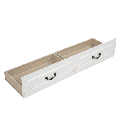 Queen Size Bed with Tall-Panel Headboard & Footboard, 2 Storage Drawers, Built-in LED Lights, USB Charging Station, Pinewood Bed with Strengthened Bed Frame,White image 2