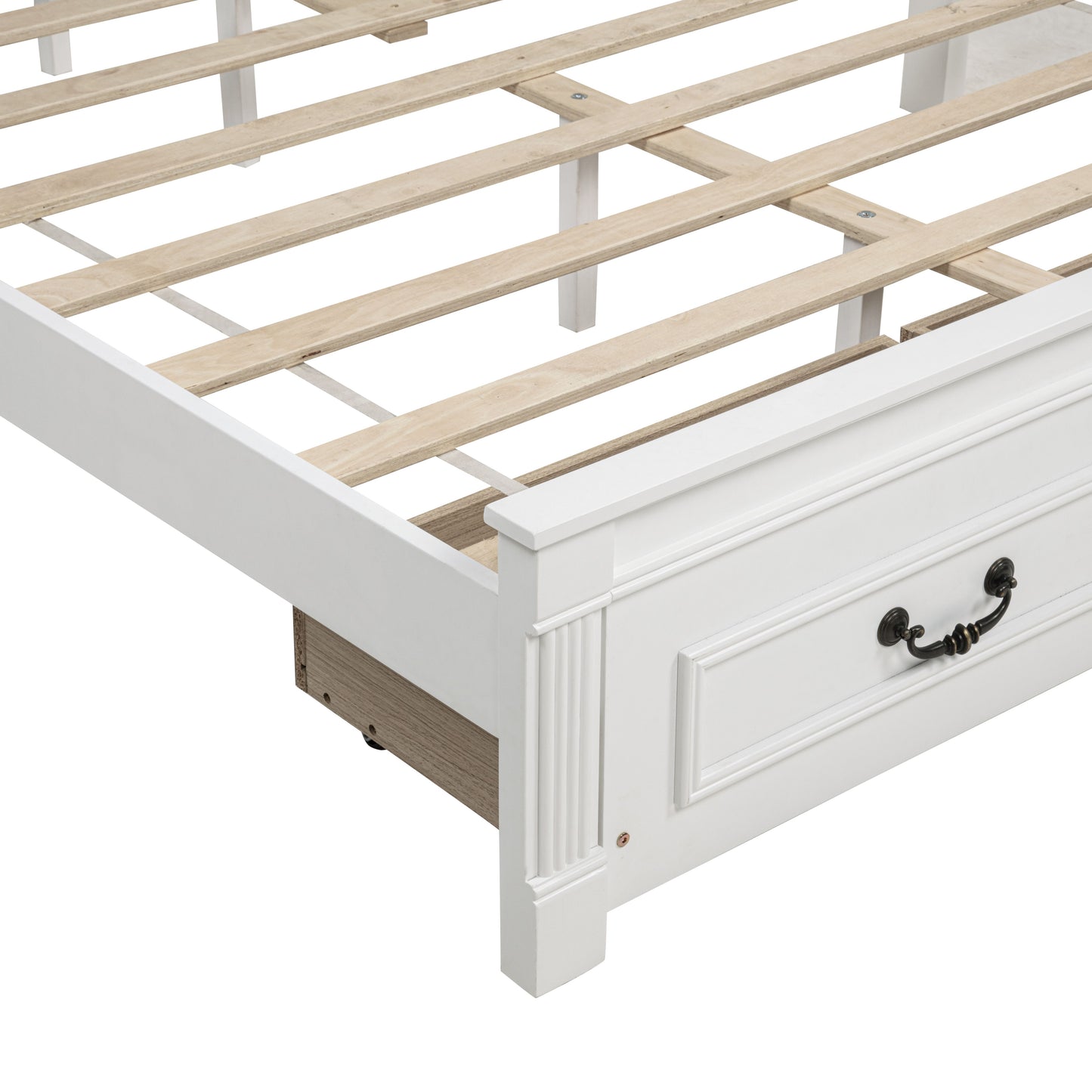 Queen Size Bed with Tall-Panel Headboard & Footboard, 2 Storage Drawers, Built-in LED Lights, USB Charging Station, Pinewood Bed with Strengthened Bed Frame,White image 8