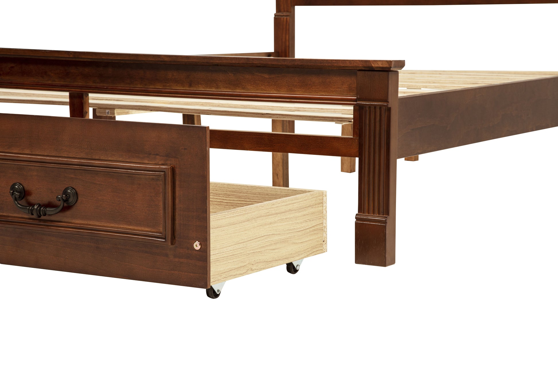 Queen Size Bed with Tall-Panel Headboard & Footboard, 2 Storage Drawers, Built-in LED Lights, USB Charging Station, Pinewood Bed with Strengthened Bed Frame,Walnut image 4