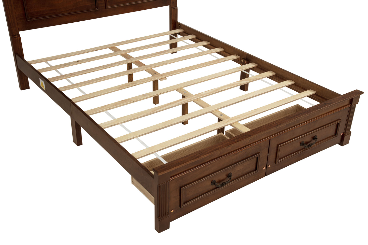 Queen Size Bed with Tall-Panel Headboard & Footboard, 2 Storage Drawers, Built-in LED Lights, USB Charging Station, Pinewood Bed with Strengthened Bed Frame,Walnut image 9