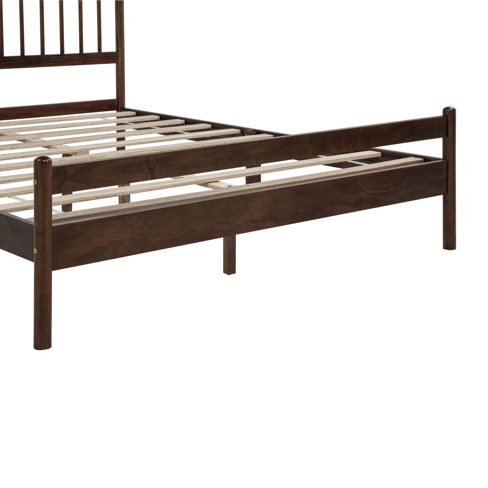 Traditional Style Queen Size Bed with Headboard and Footboard, Pinewood Bed with Strengthened Bed Frame,Walnut image 10