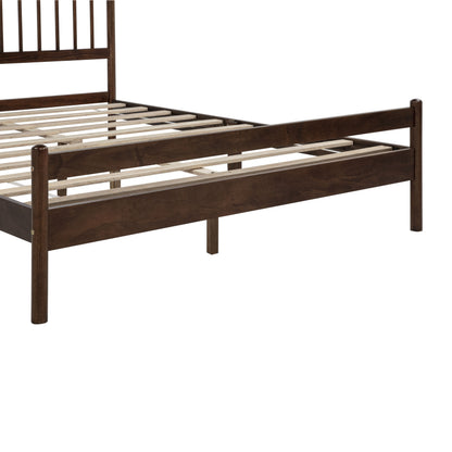 Traditional Style Queen Size Bed with Headboard and Footboard, Pinewood Bed with Strengthened Bed Frame,Walnut image 10