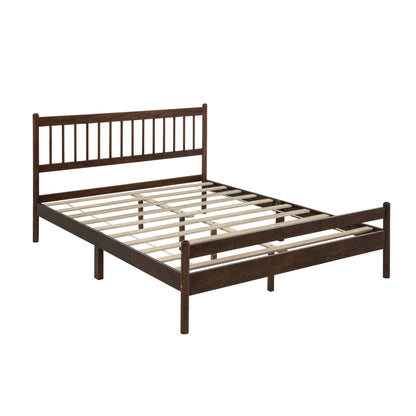 Traditional Style Queen Size Bed with Headboard and Footboard, Pinewood Bed with Strengthened Bed Frame,Walnut image 11