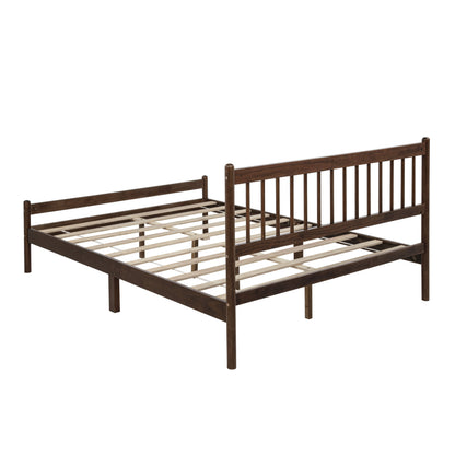 Traditional Style Queen Size Bed with Headboard and Footboard, Pinewood Bed with Strengthened Bed Frame,Walnut image 12