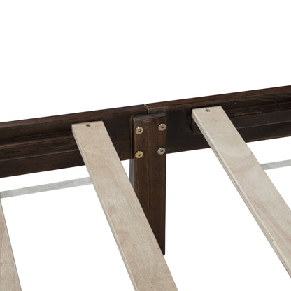 Traditional Style Queen Size Bed with Headboard and Footboard, Pinewood Bed with Strengthened Bed Frame,Walnut image 2