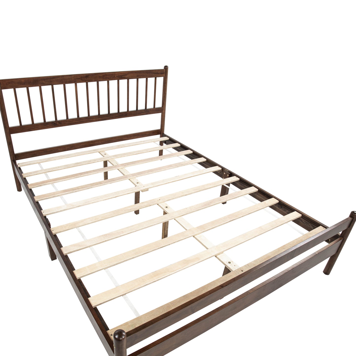 Traditional Style Queen Size Bed with Headboard and Footboard, Pinewood Bed with Strengthened Bed Frame,Walnut image 3