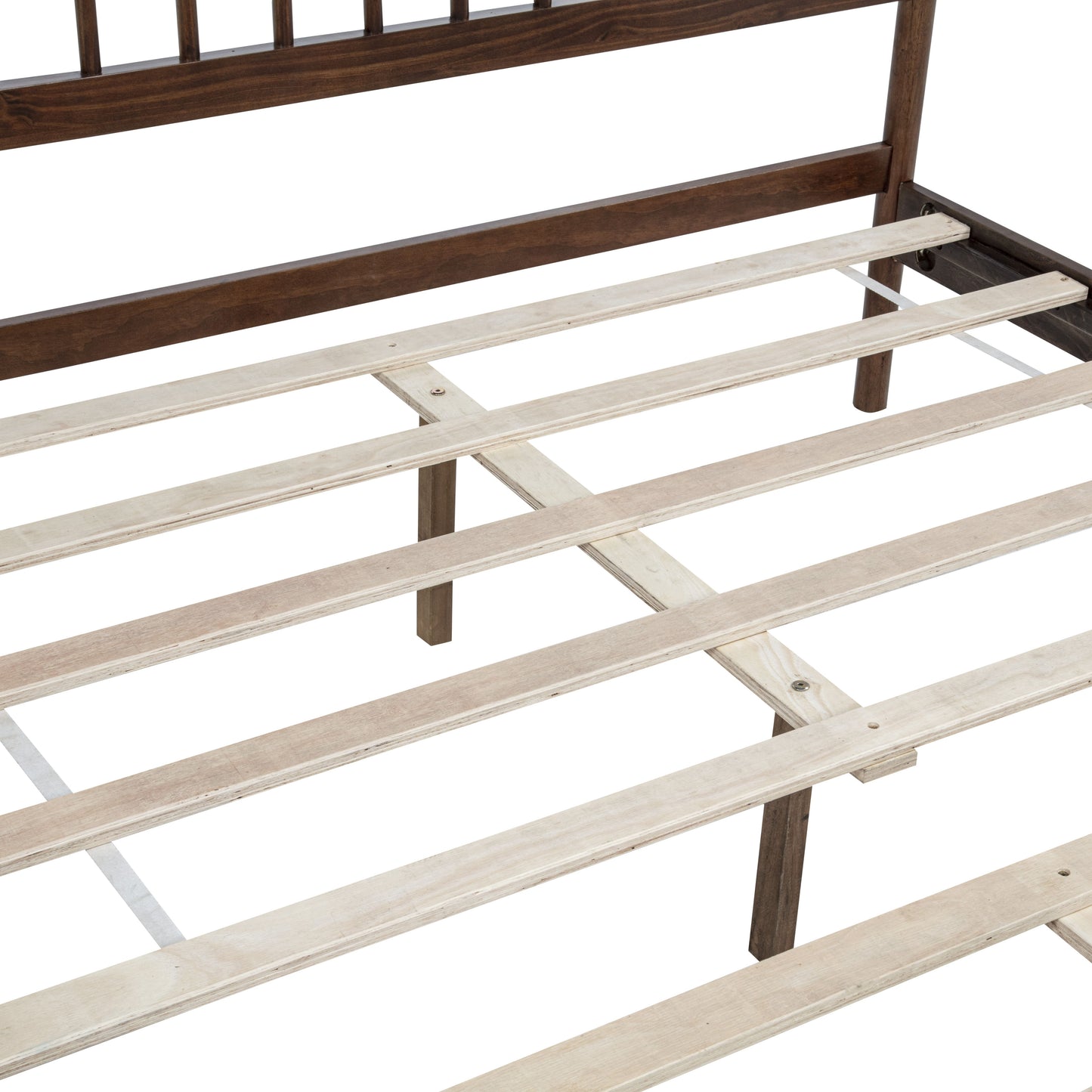 Traditional Style Queen Size Bed with Headboard and Footboard, Pinewood Bed with Strengthened Bed Frame,Walnut image 4