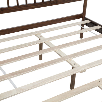 Traditional Style Queen Size Bed with Headboard and Footboard, Pinewood Bed with Strengthened Bed Frame,Walnut image 4