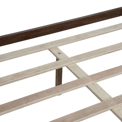 Traditional Style Queen Size Bed with Headboard and Footboard, Pinewood Bed with Strengthened Bed Frame,Walnut image 5