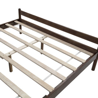 Traditional Style Queen Size Bed with Headboard and Footboard, Pinewood Bed with Strengthened Bed Frame,Walnut image 6