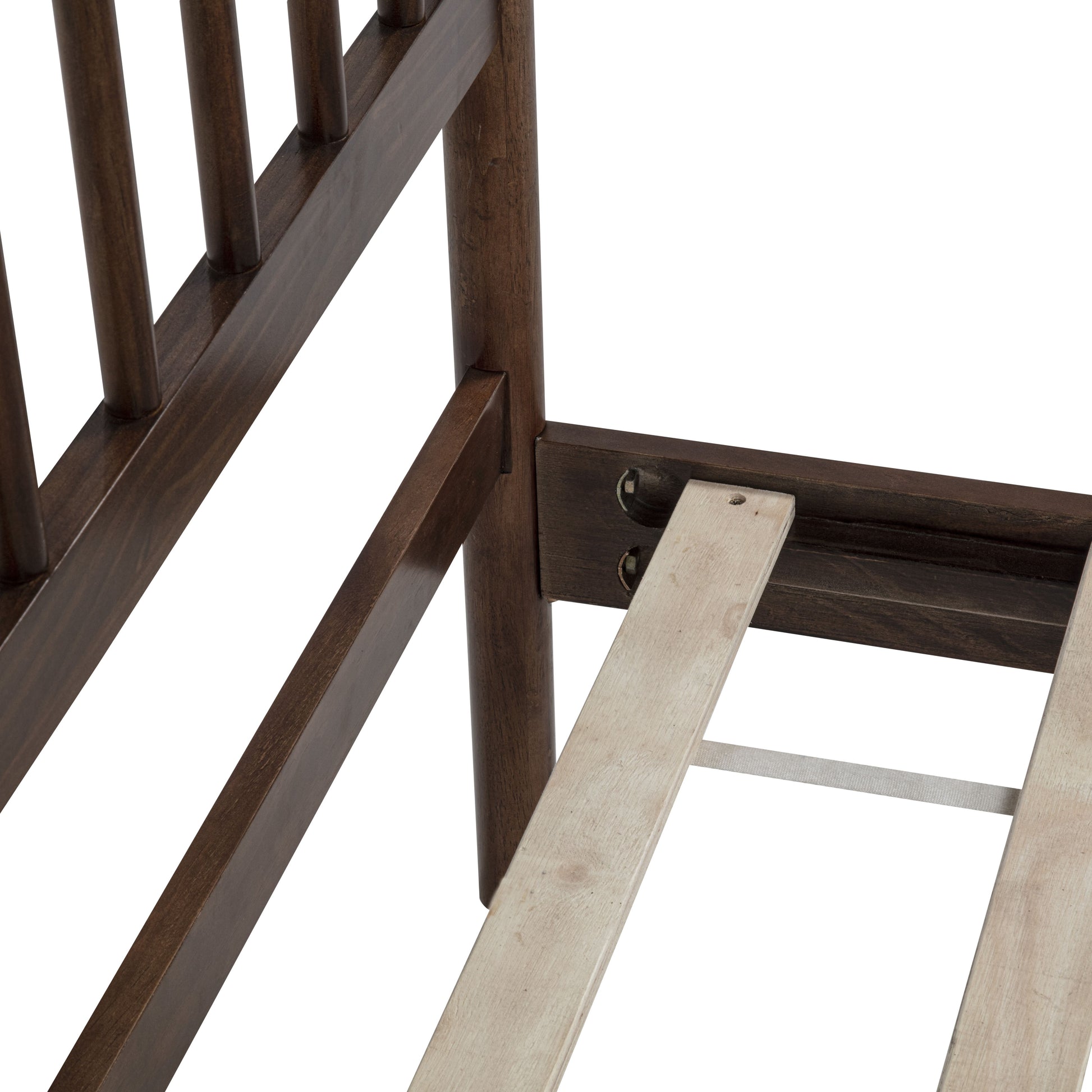 Traditional Style Queen Size Bed with Headboard and Footboard, Pinewood Bed with Strengthened Bed Frame,Walnut image 7