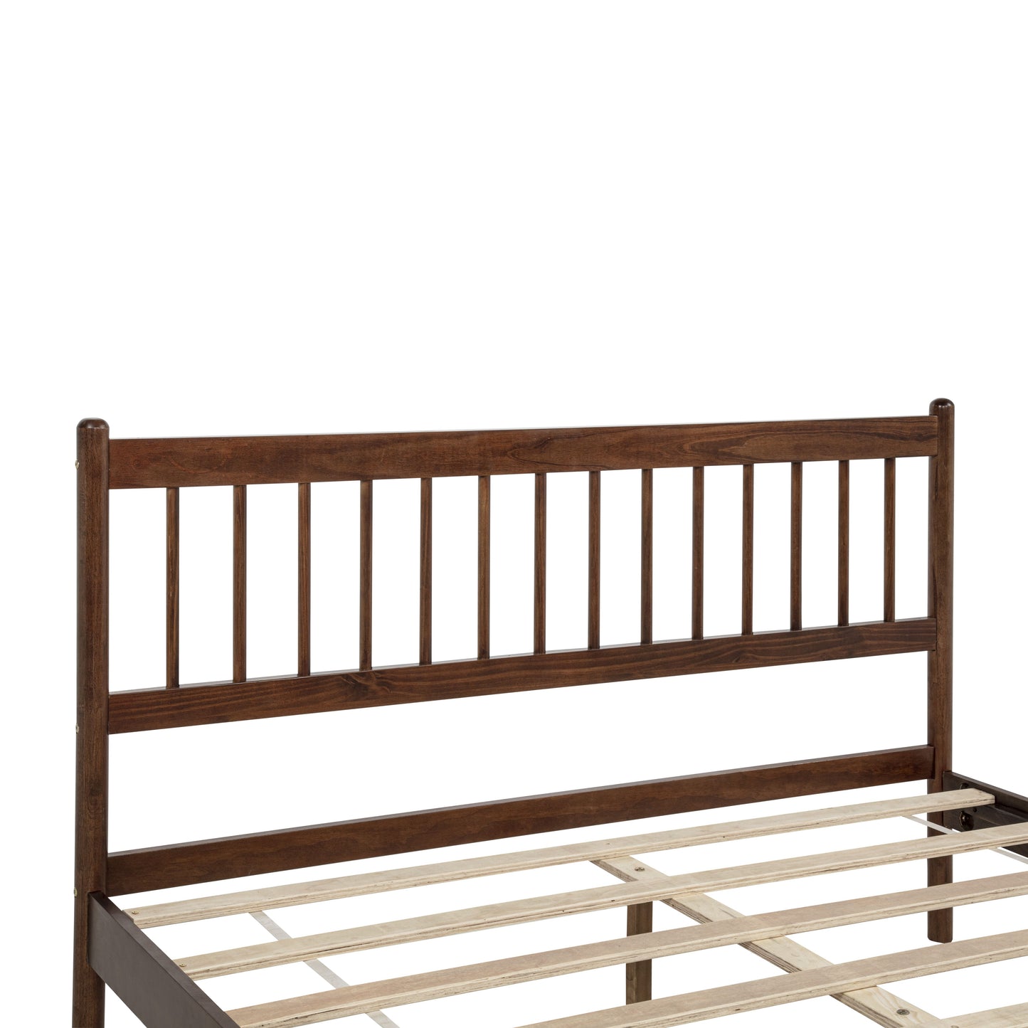 Traditional Style Queen Size Bed with Headboard and Footboard, Pinewood Bed with Strengthened Bed Frame,Walnut image 8