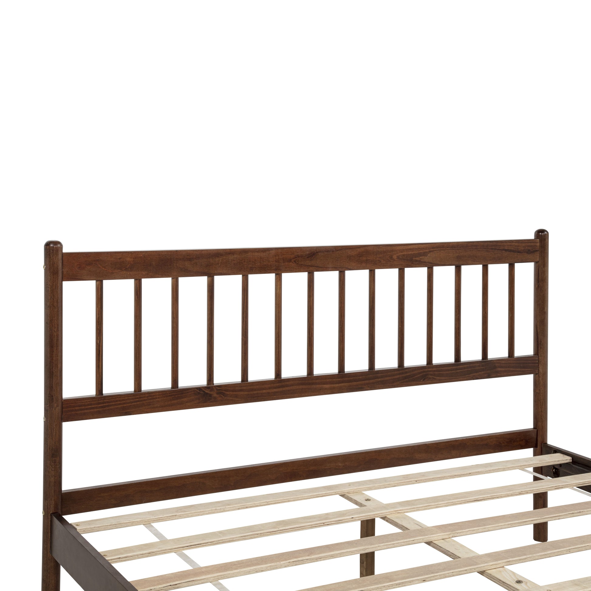 Traditional Style Queen Size Bed with Headboard and Footboard, Pinewood Bed with Strengthened Bed Frame,Walnut image 8