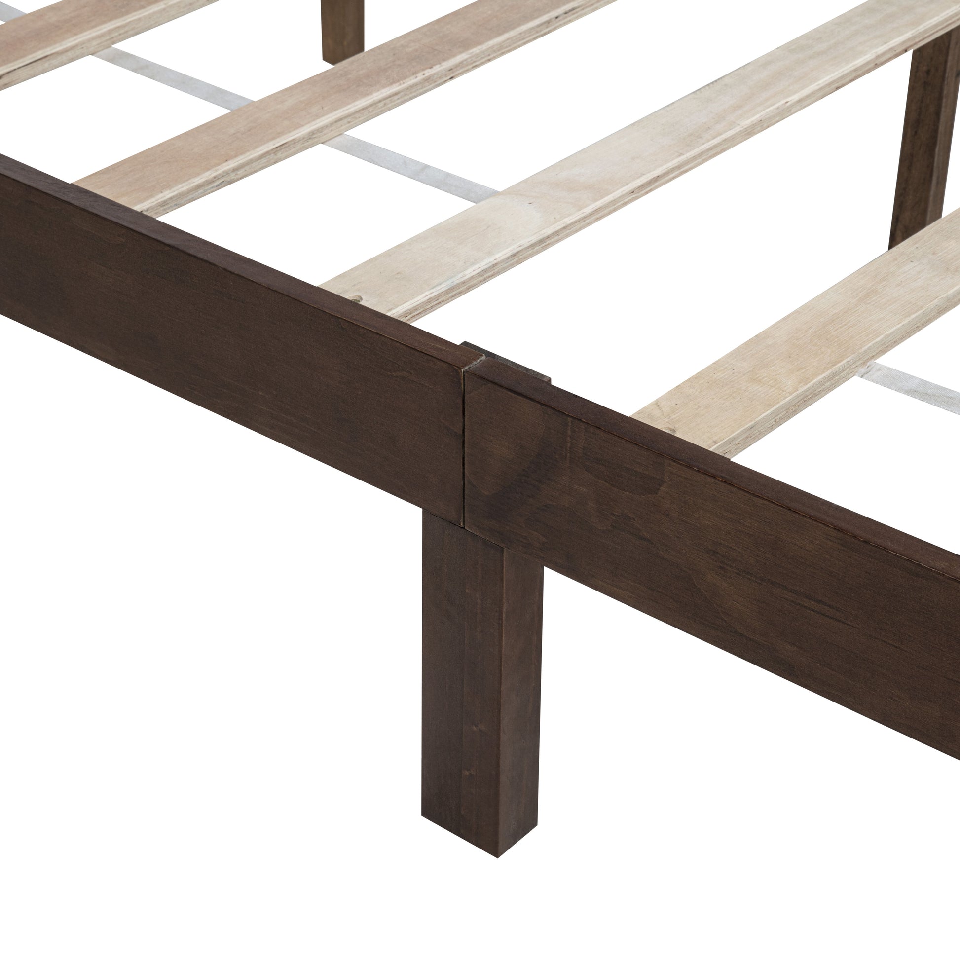 Traditional Style Queen Size Bed with Headboard and Footboard, Pinewood Bed with Strengthened Bed Frame,Walnut image 9
