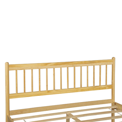 Traditional Style Queen Size Bed with Headboard and Footboard, Pinewood Bed with Strengthened Bed Frame,Walnut,Natural image 10