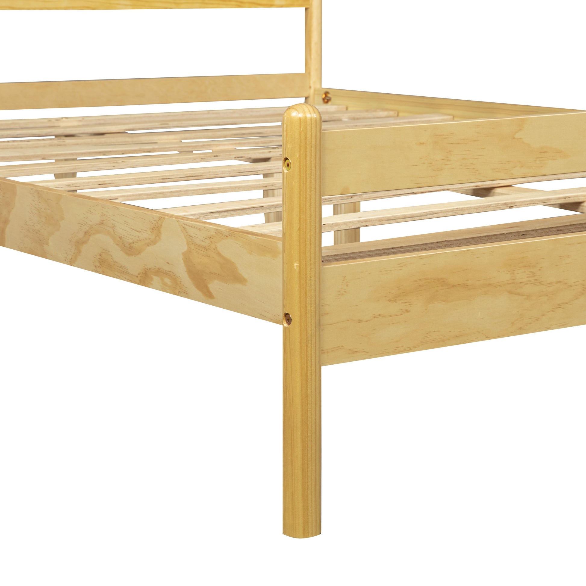 Traditional Style Queen Size Bed with Headboard and Footboard, Pinewood Bed with Strengthened Bed Frame,Walnut,Natural image 11