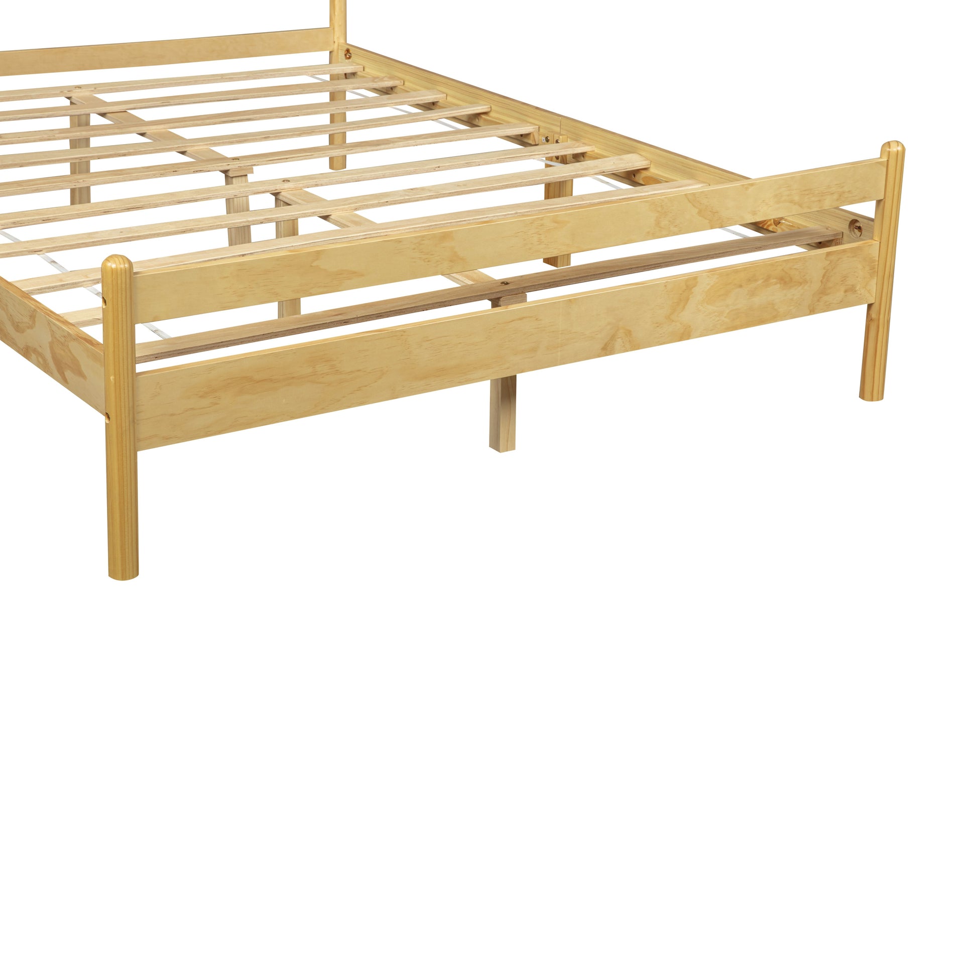 Traditional Style Queen Size Bed with Headboard and Footboard, Pinewood Bed with Strengthened Bed Frame,Walnut,Natural image 12