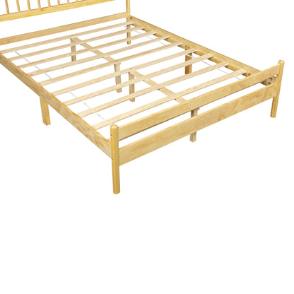 Traditional Style Queen Size Bed with Headboard and Footboard, Pinewood Bed with Strengthened Bed Frame,Walnut,Natural image 2
