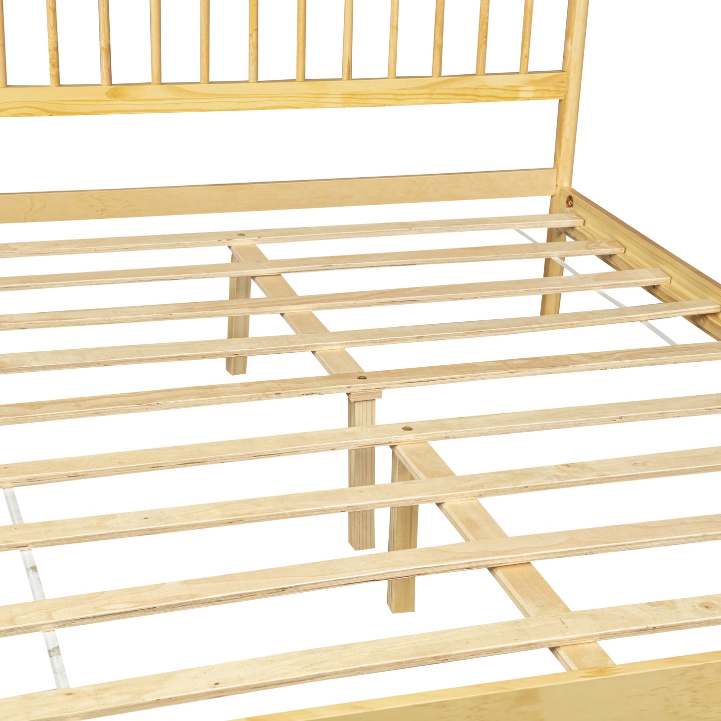 Traditional Style Queen Size Bed with Headboard and Footboard, Pinewood Bed with Strengthened Bed Frame,Walnut,Natural image 3