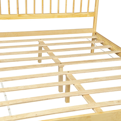 Traditional Style Queen Size Bed with Headboard and Footboard, Pinewood Bed with Strengthened Bed Frame,Walnut,Natural image 3