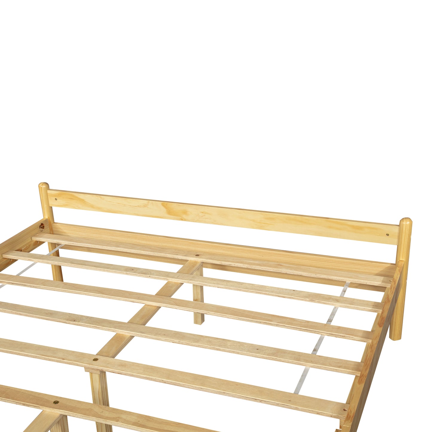 Traditional Style Queen Size Bed with Headboard and Footboard, Pinewood Bed with Strengthened Bed Frame,Walnut,Natural image 5