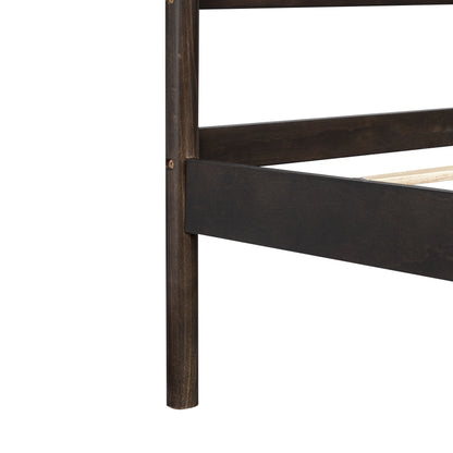 Traditional Style Queen Size Bed with Headboard and Footboard, Pinewood Bed with Strengthened Bed Frame,Brown image 10