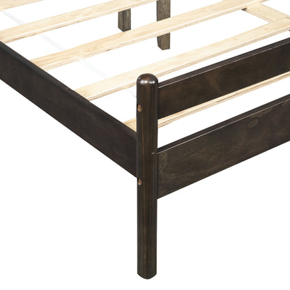 Traditional Style Queen Size Bed with Headboard and Footboard, Pinewood Bed with Strengthened Bed Frame,Brown image 11