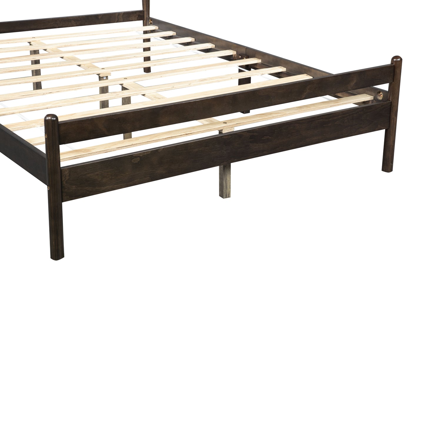 Traditional Style Queen Size Bed with Headboard and Footboard, Pinewood Bed with Strengthened Bed Frame,Brown image 12