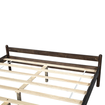 Traditional Style Queen Size Bed with Headboard and Footboard, Pinewood Bed with Strengthened Bed Frame,Brown image 2