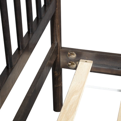 Traditional Style Queen Size Bed with Headboard and Footboard, Pinewood Bed with Strengthened Bed Frame,Brown image 3