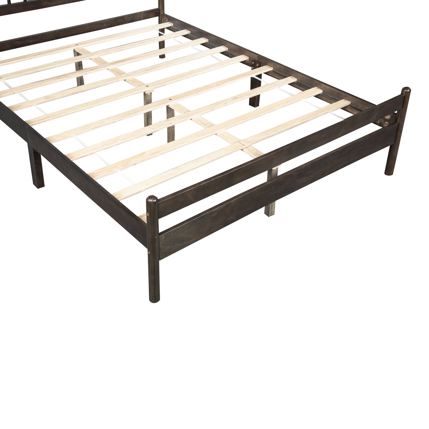 Traditional Style Queen Size Bed with Headboard and Footboard, Pinewood Bed with Strengthened Bed Frame,Brown image 4